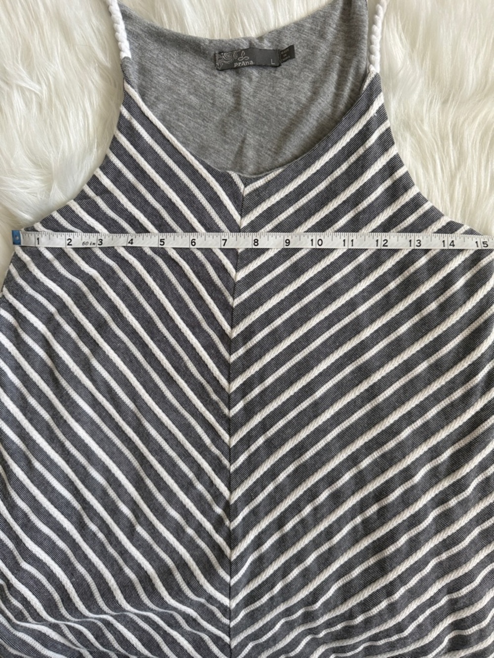 Prana Striped A-Line Dress Size Large Gray White Chevron Sleeveless - Picture 4 of 7